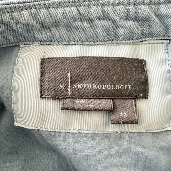 Anthropologie Blue Denim Square Neck Puff Sleeve Babydoll Dress Top 1X pockts - Picture 7 of 9